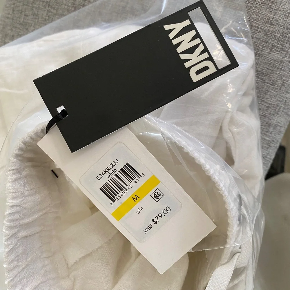 DKNY NWT Women's White Wide Leg pull on Cargo Pants Sz Med -0030 - Picture 4 of 5